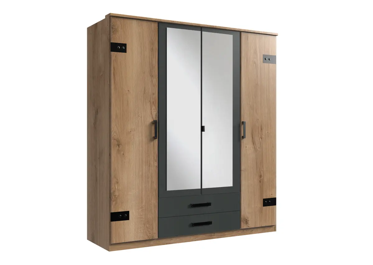 Drehtürenschrank- B ca. 180 cm, Eiche Dekor, Graphit