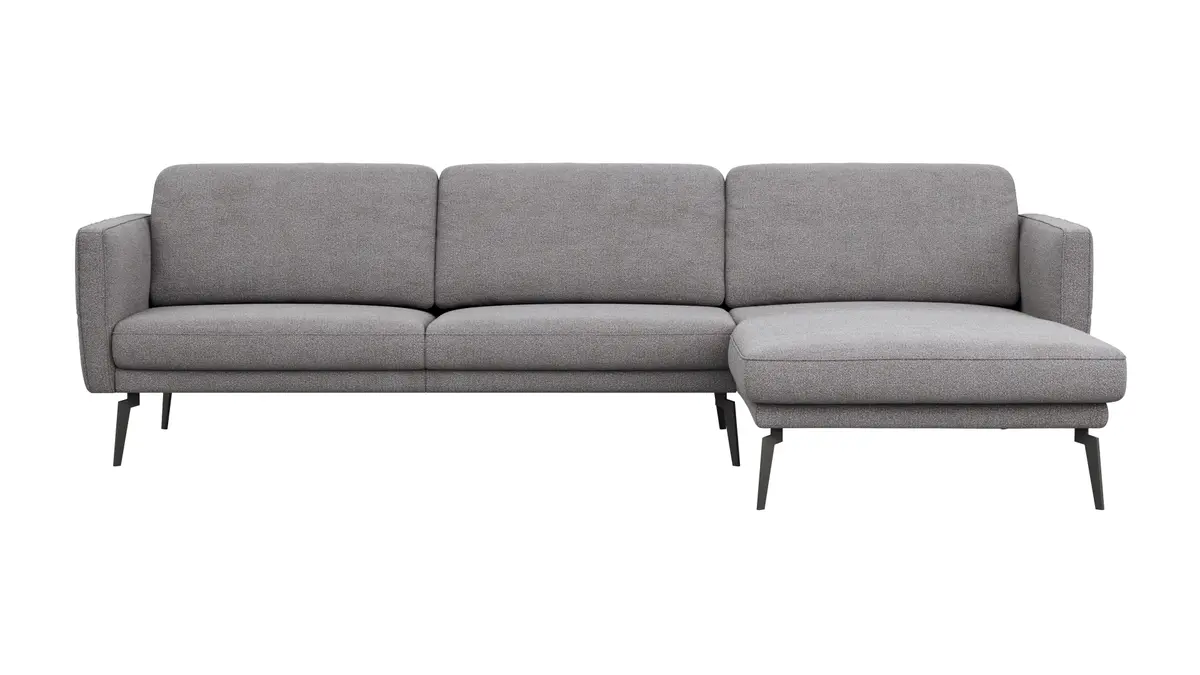 Ecksofa Estrela - 2,5-Sitzer mit Longchair rechts inkl. Rücken-/Armlehnenverstellung, Stoff, Grau