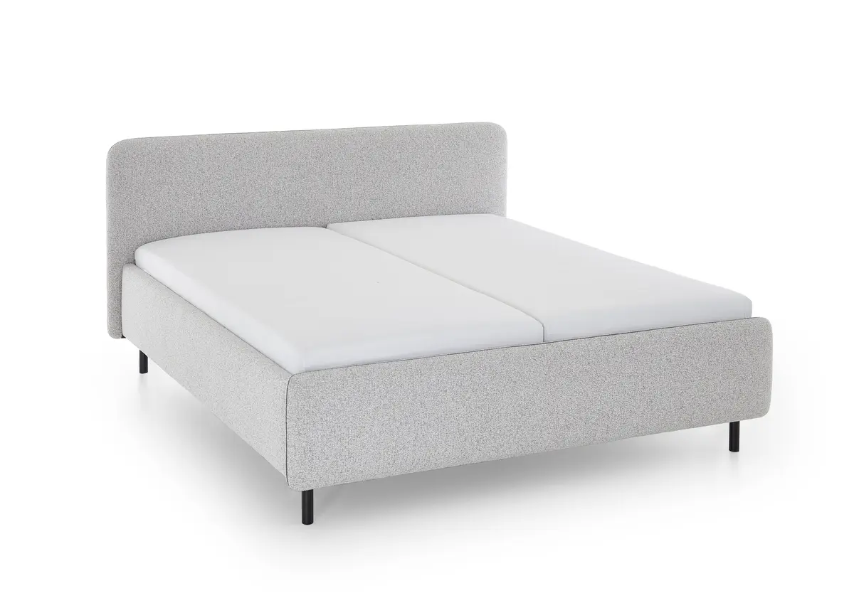 Polsterbett - Liegefläche ca. 180x200 cm, Absetzung Grau, Stoff, Hellgrau