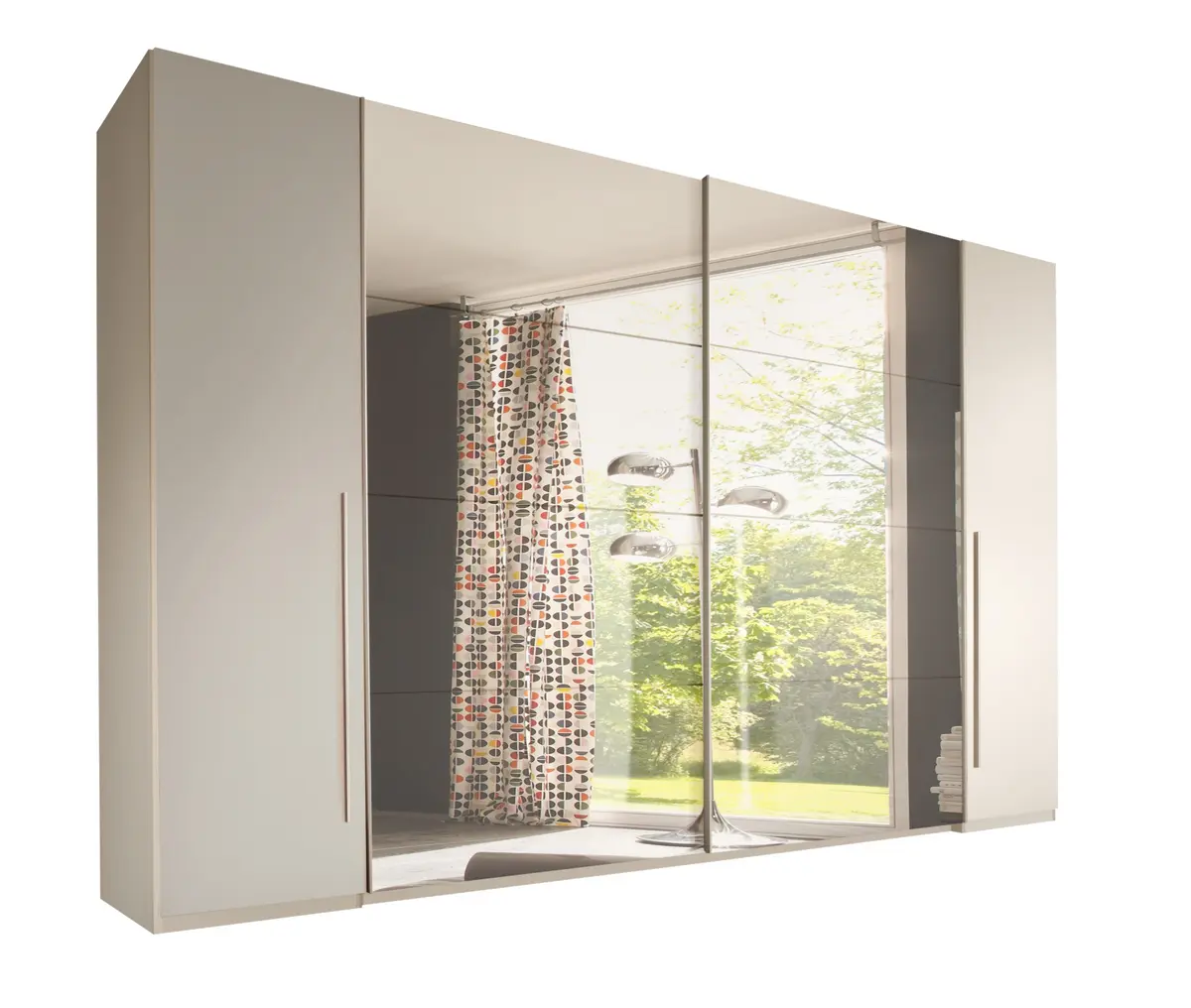 Schwebe-/Drehtürenschrank- B ca. 270 cm, Weiß, Spiegel