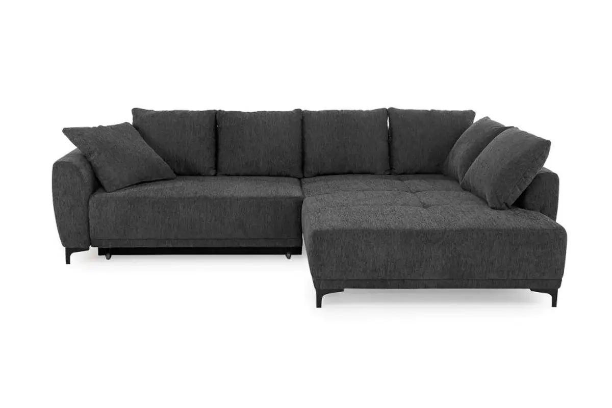 Ecksofa JACEK - 3-Sitzer, Ecke rechts inkl. Schlaffunktion mit Bettkasten, Stoff, Dunkelgrau