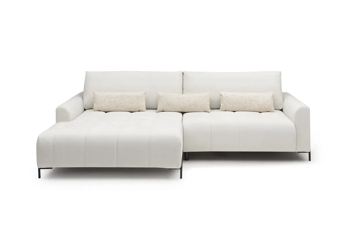 Ecksofa - Longchair links mit 2-Sitzer, Sitztiefe verstellbar motorisch, Stoff, Creme