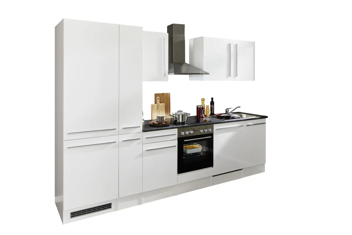 Küchenblock- ohne E-Geräte, B ca. 310 cm, Weiß, Weiß Hochglanz