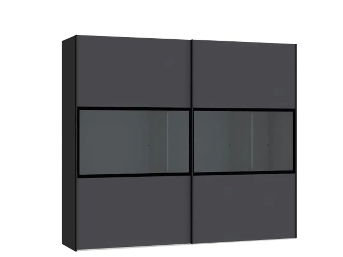 Schwebetürenschrank JOIN IT- B ca. 252 cm, Schwarz, Anthrazit, Glas, Dunkel