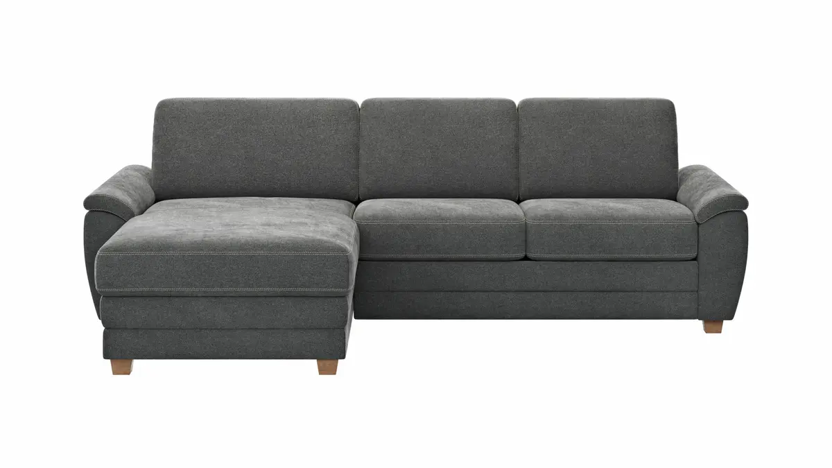 Ecksofa Lakeville 1 - Longchair links mit 2-Sitzer inkl. Schlaffunktion mit Bettkasten, Stoff, Grau