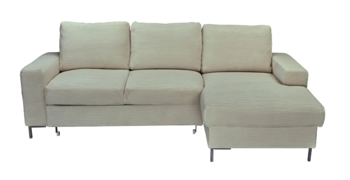 Ecksofa - 2-Sitzer, Ecke rechts inkl. Schlaffunktion und Bettkasten, Stoff, Creme