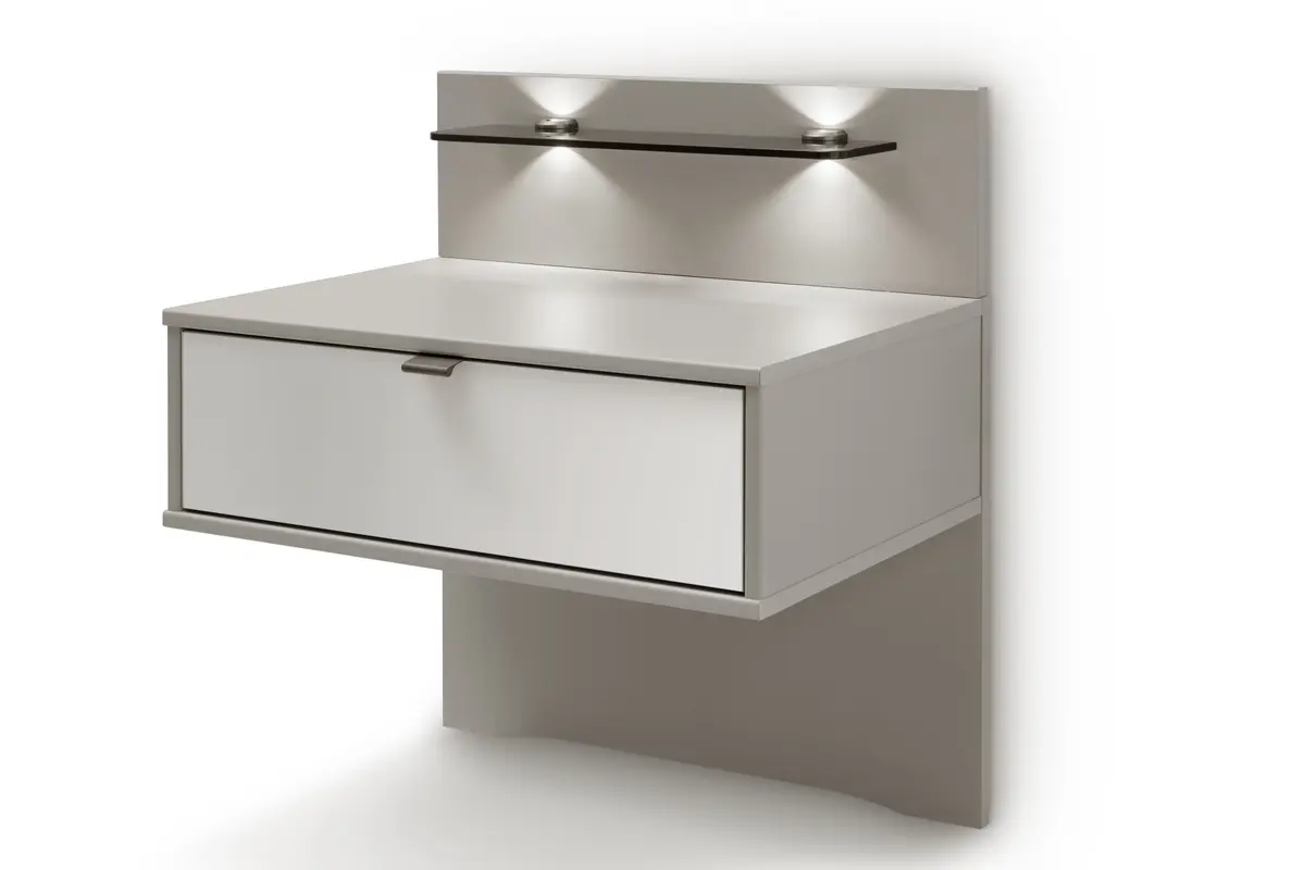 Nachttisch Marbella - Melamin Grau, Glas Weiß