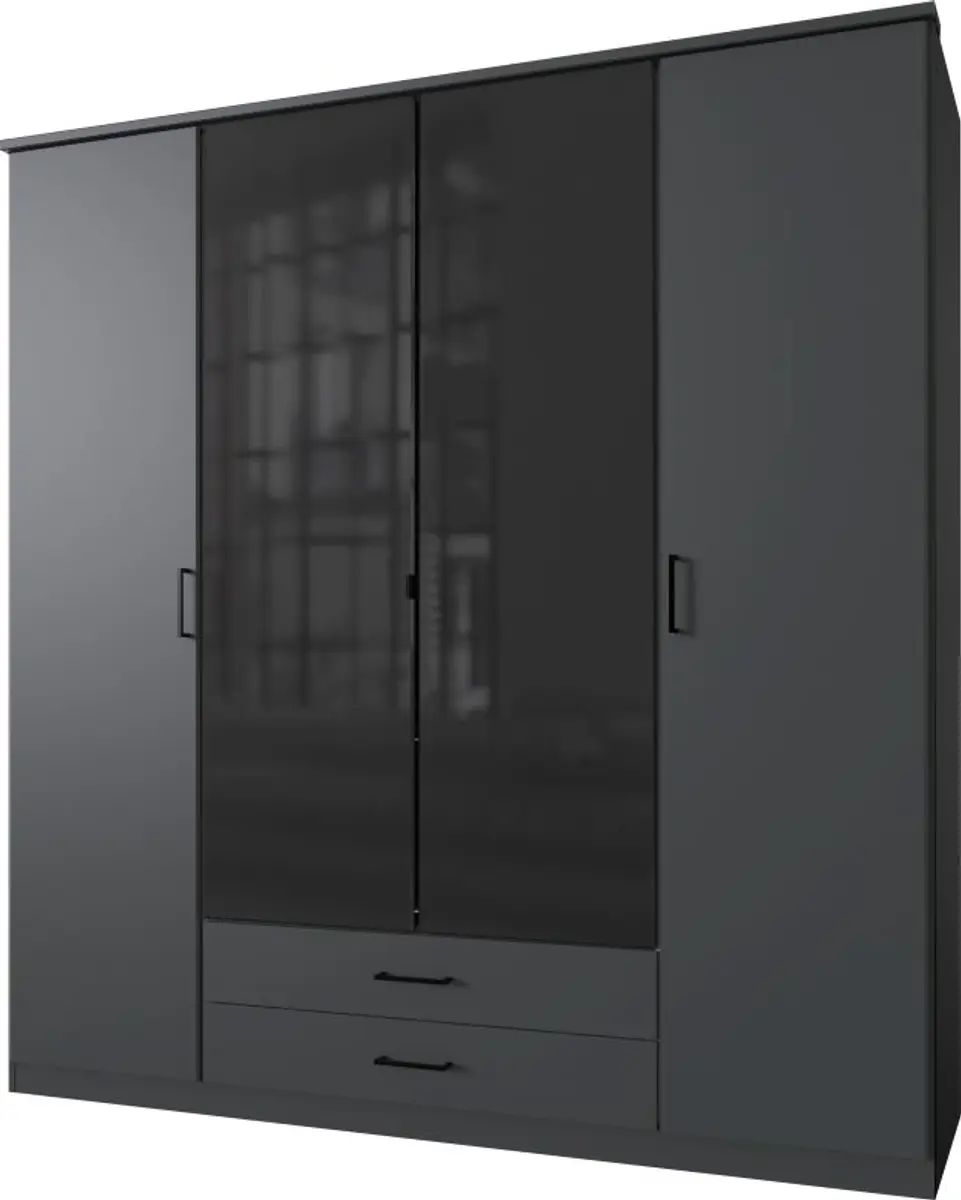 Schwebetürenschrank- B ca. 180 cm, Graphit, Glas, Schwarz
