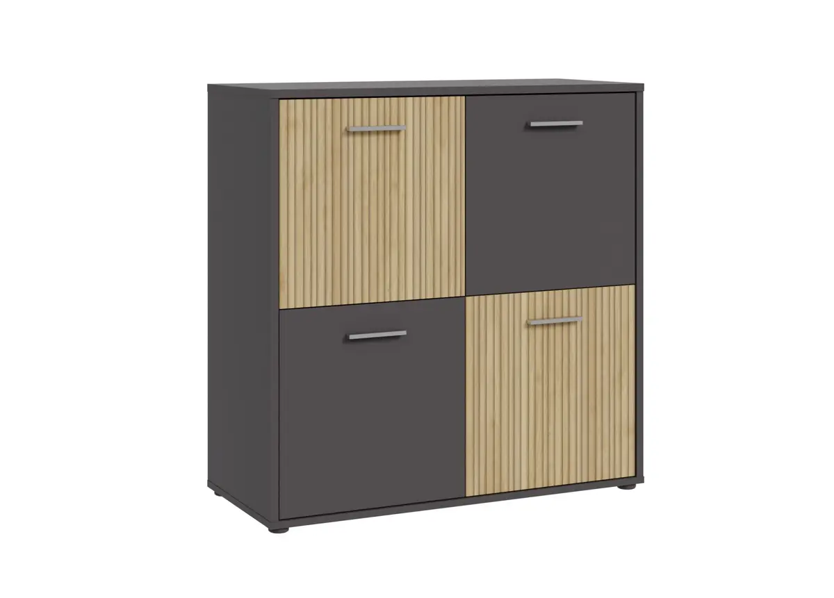 Kommode FABIENNE- Dunkelgrau, Eiche Dekor