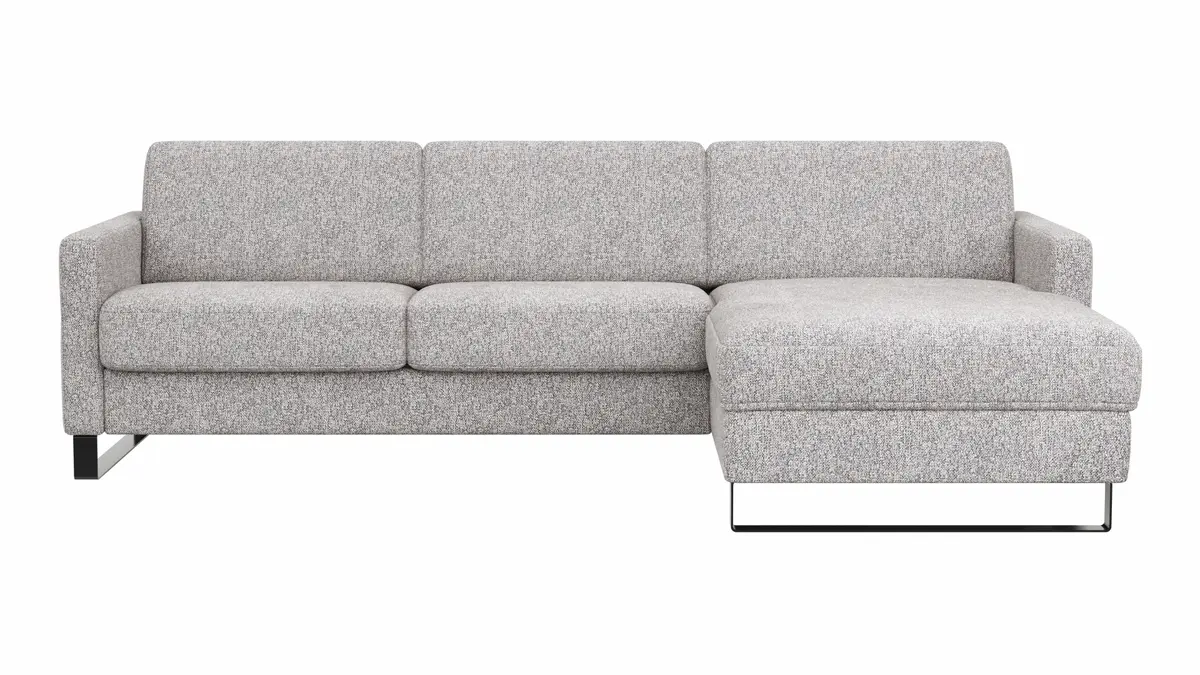 Schlafsofa Laredo - 2-Sitzer mit Longchair rechts inkl. Schlaffunktion mit Bettkasten und Armteile verstellbar, Stoff, Graubeige