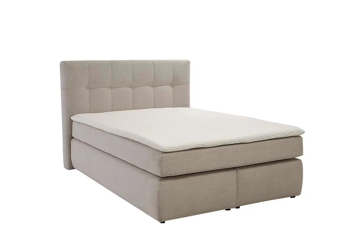 Boxspringbett JANAH- Liegefläche ca. 140x200 cm, Stoff, Creme
