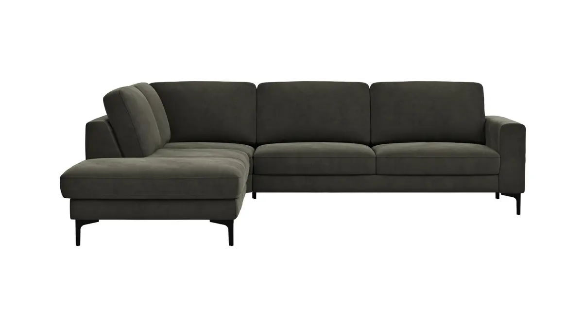 Ecksofa Oviedo - 2,5-Sitzer mit Ecke rechts, Stoff, Braungrün