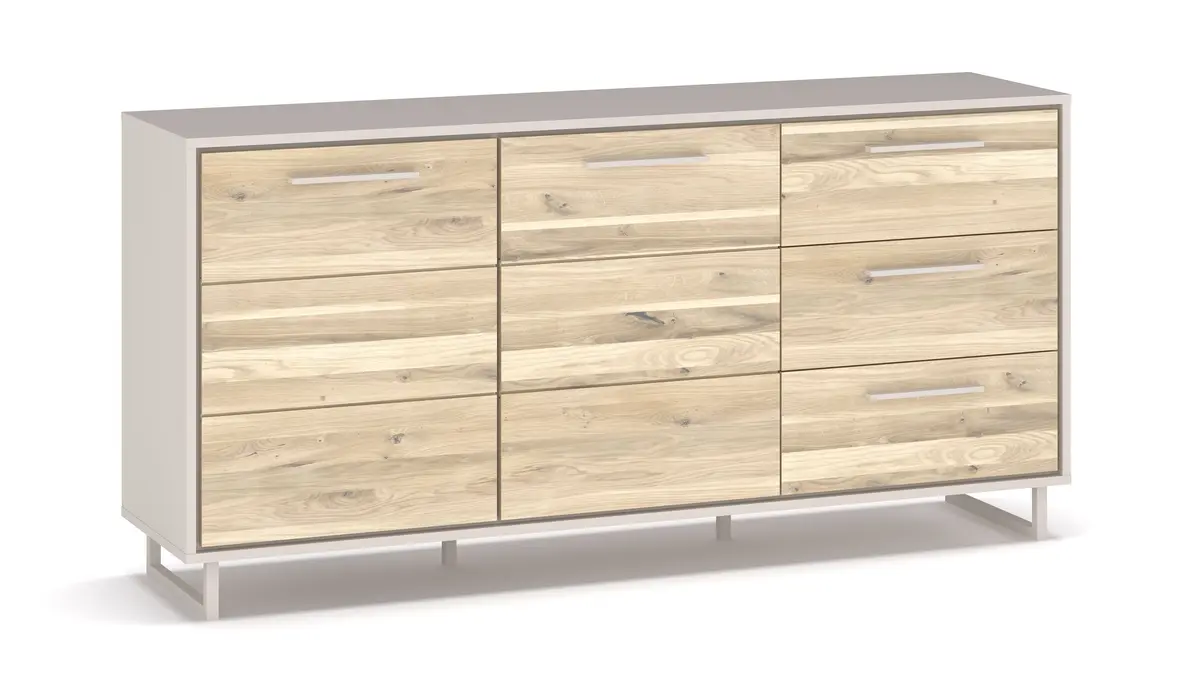 Sideboard - B ca. 163 cm, Kreidefarben, Eiche bianco massiv geölt
