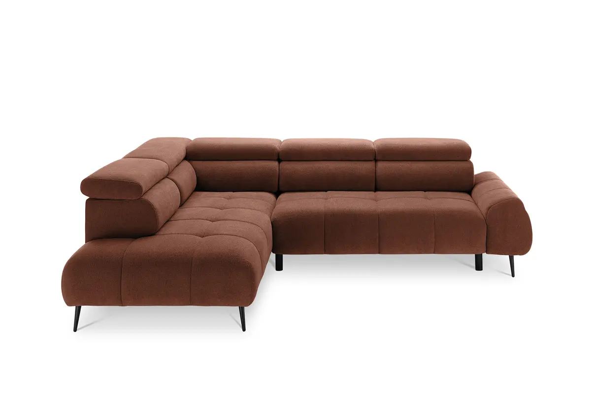 Ecksofa - Ecke links mit 2-Sitzer, Sitzvorzug motorisch, Kopfteil verstellbar, Stoff, Terracotta