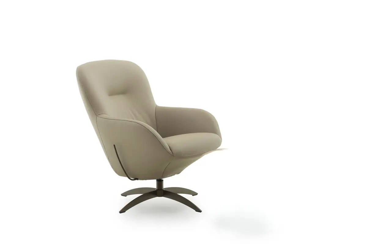 Drehsessel Josephine - Schaukelfunktkion, Leder, Lehm