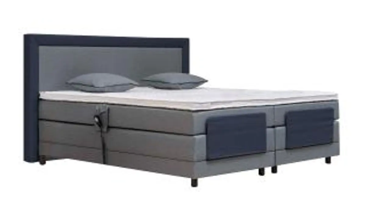 Boxspringbett Nelma - Liegefläche ca. 180x200 cm, Stoff, Blaugrau-Dunkelblau