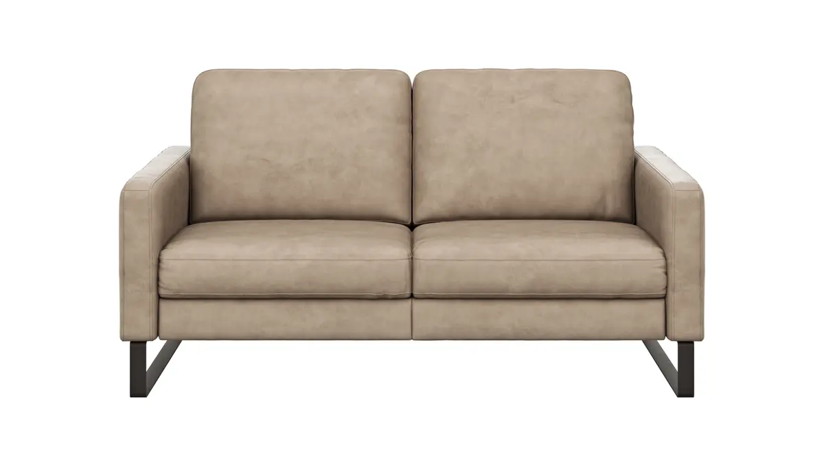 Sofa Enna - 2,5-Sitzer, Armlehne A, Leder, Taupe, Kufe, Schwarz