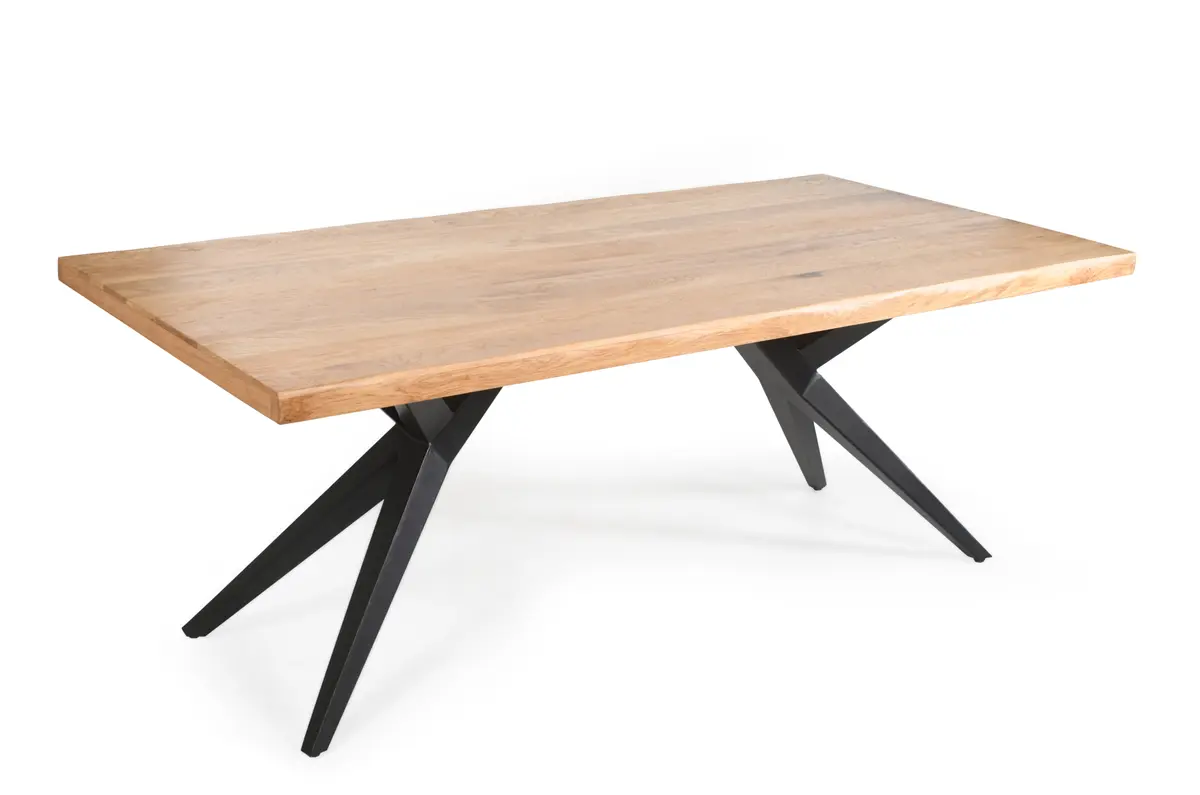 Esstisch - LB ca. 180x90 cm, Eiche massiv geölt, Baumkante, Schwarz