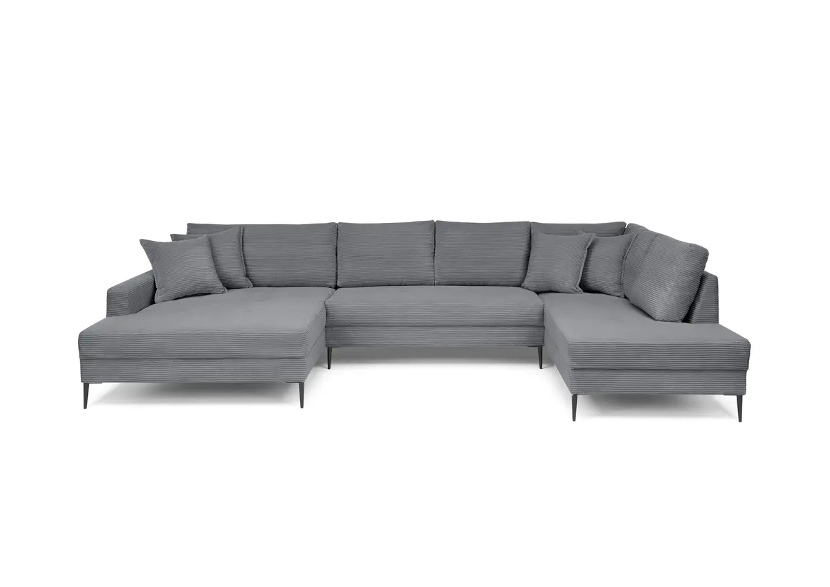 Wohnlandschaft - Longchair links, 2-Sitzer, Ecke rechts, Stoff, Grau