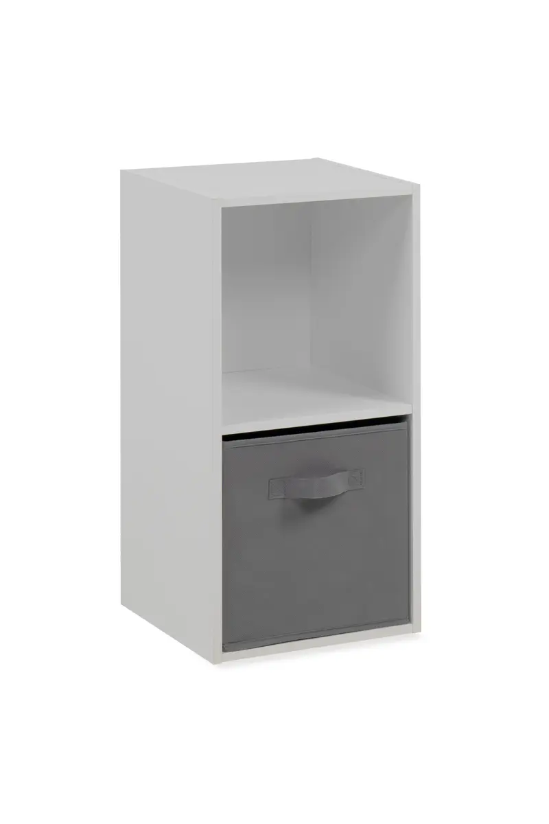 Regal - inkl. Stoffbox, B ca. 30 cm, Weiß, Grau