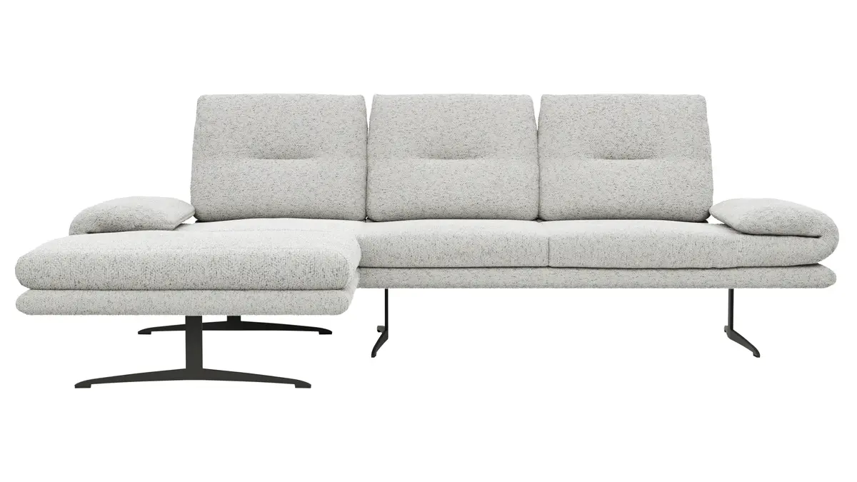 Ecksofa Lucero 2.0 - Longchair mit 2-Sitzer rechts inkl. Sitztiefenverstellung, Drehsitz und Sitztiefe verstellbar, Stoff, Offwhite