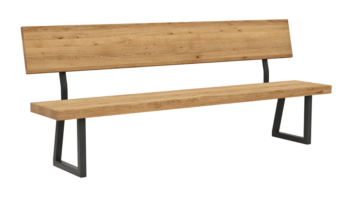 Holzbank Clifton - mit Rückenlehne, Breite ca. 220cm, Zerreiche massiv, natur