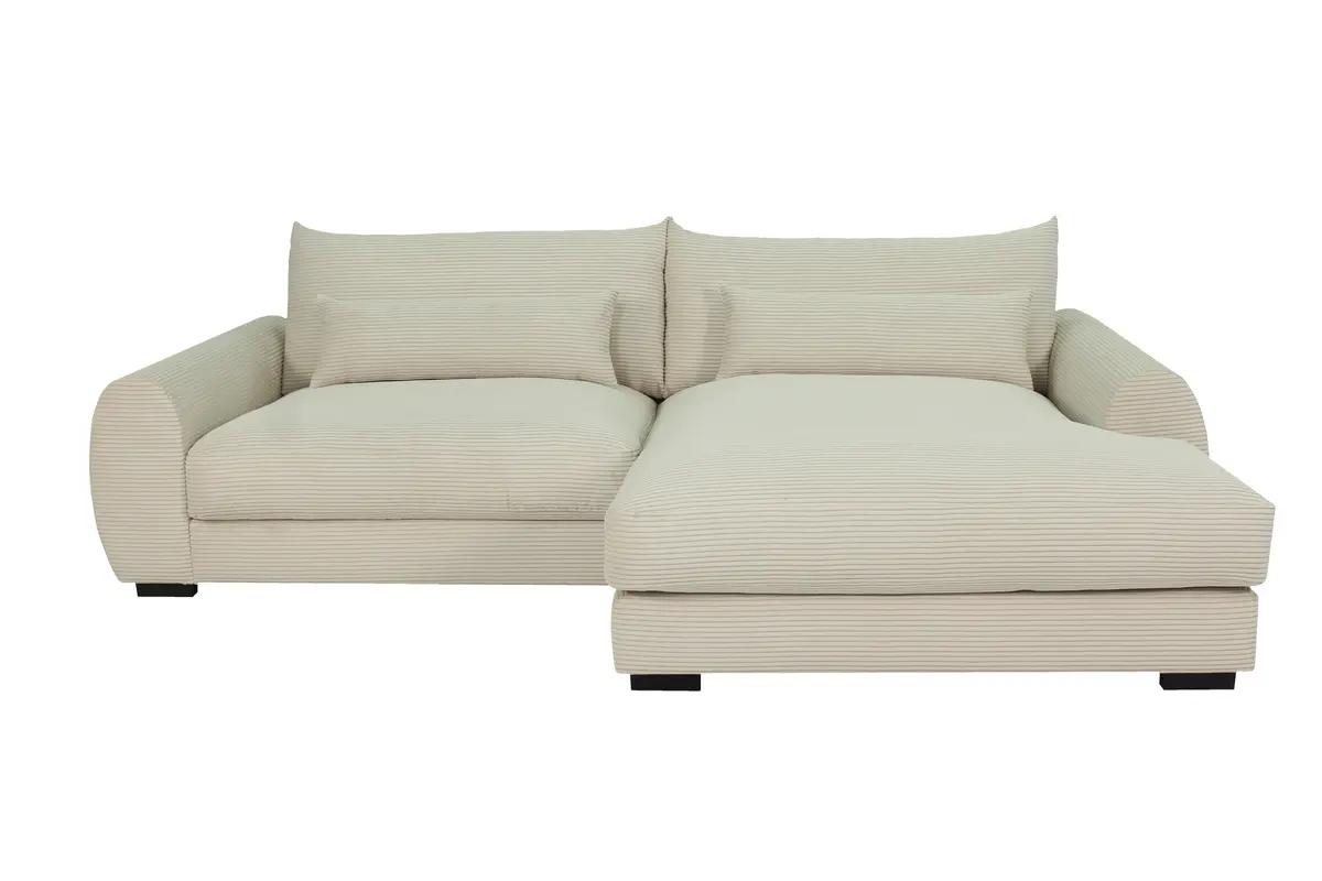 Ecksofa - 3-Sitzer mit Longchair rechts, Cord, Creme