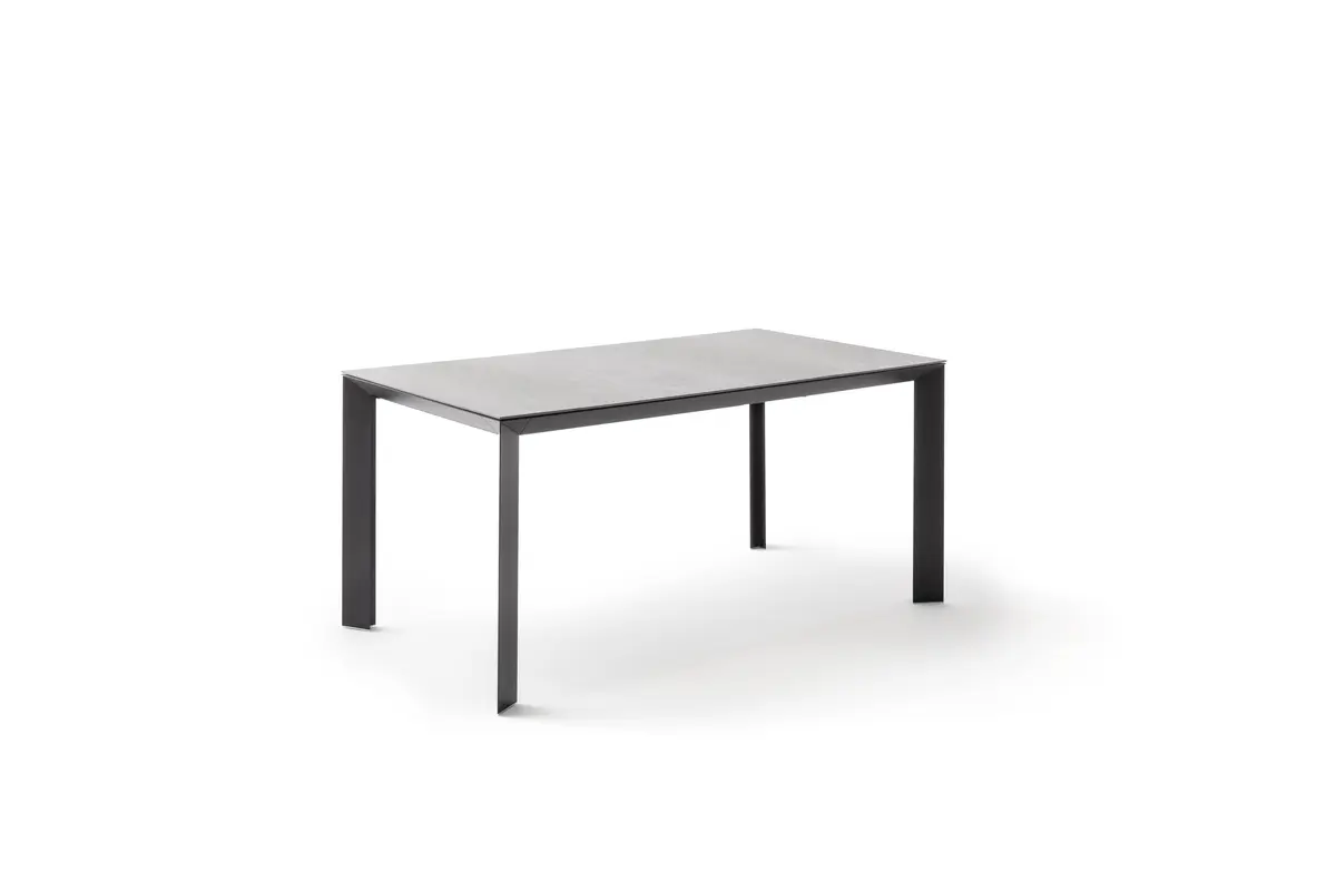 Esstisch Hakon - ausziehbar, LB 160x90 cm, Keramik, Dunkelgrau, Gestell Schwarz