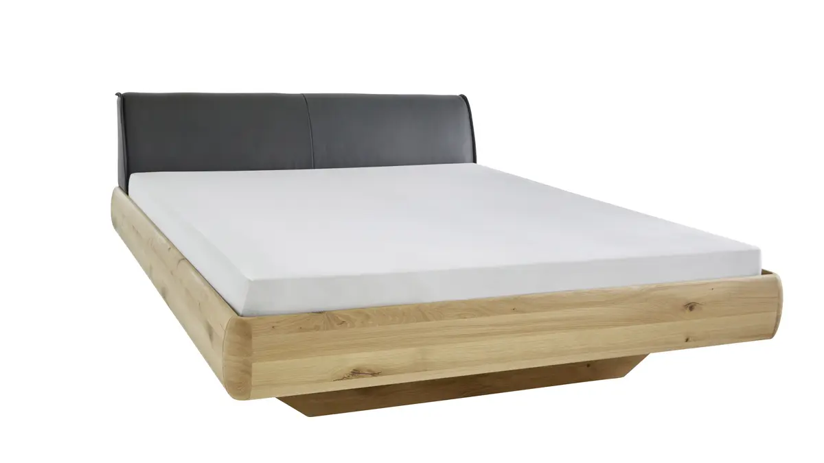 Bett Foresta - Liegefläche ca. 180x200 cm, Asteiche massiv, Bianco, Leder, Anthrazit