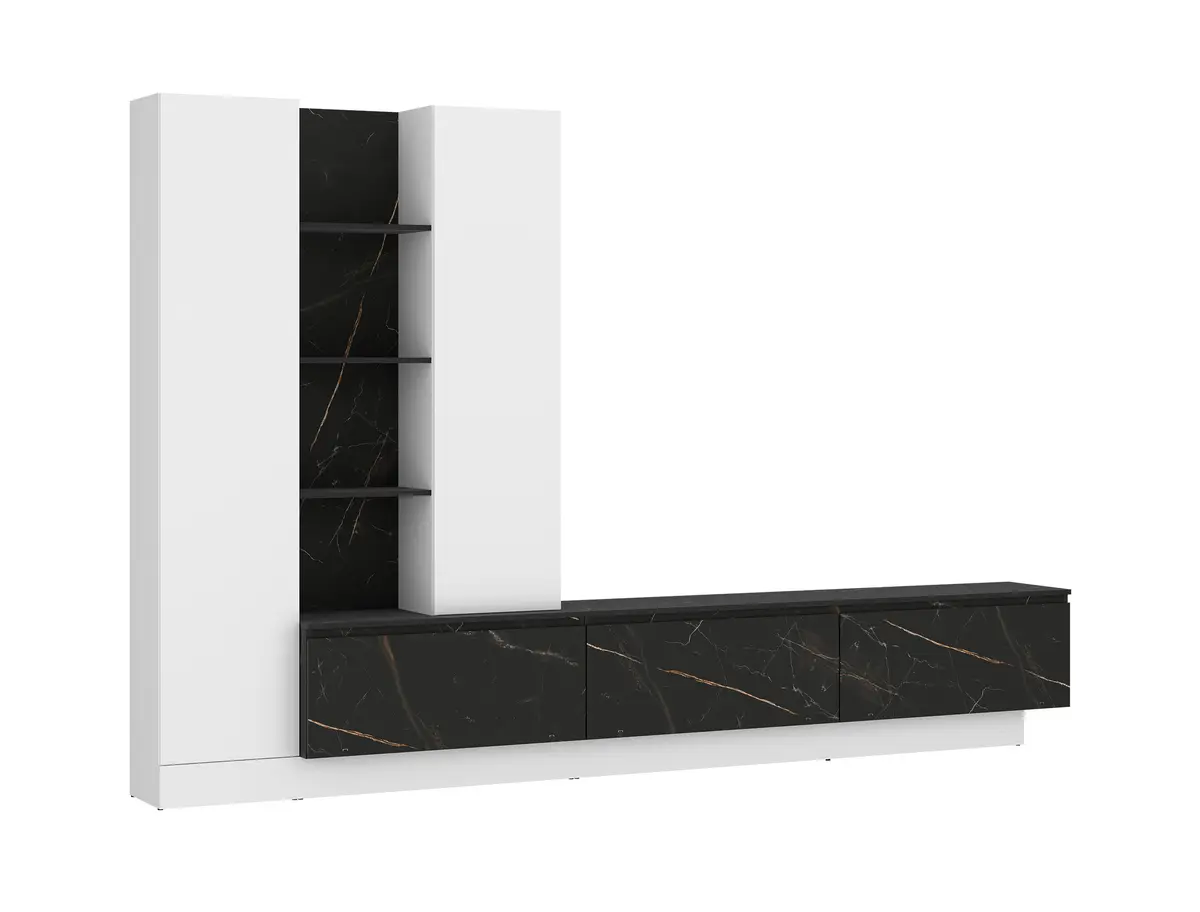 Wohnwand - Alpinweiß, Keramikoptik