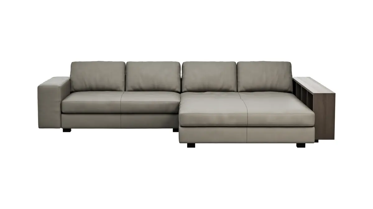 Ecksofa Aprino 1 - 2,5-Sitzer mit Longchair rechts, Leder, Grau