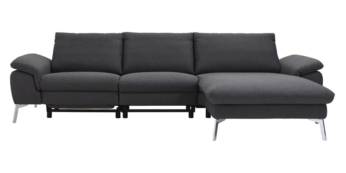 Ecksofa Gotera - 1,5-Sitzer med. + 1,5-Sitzer med. mit Longchair rechts inkl. Rückenlehne verstellbar, Stoff, Anthrazit