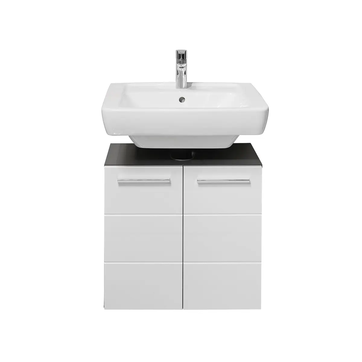 Waschebeckenunterschrank- B ca. 60 cm, Anthrazit, Weiß, Hochglanz