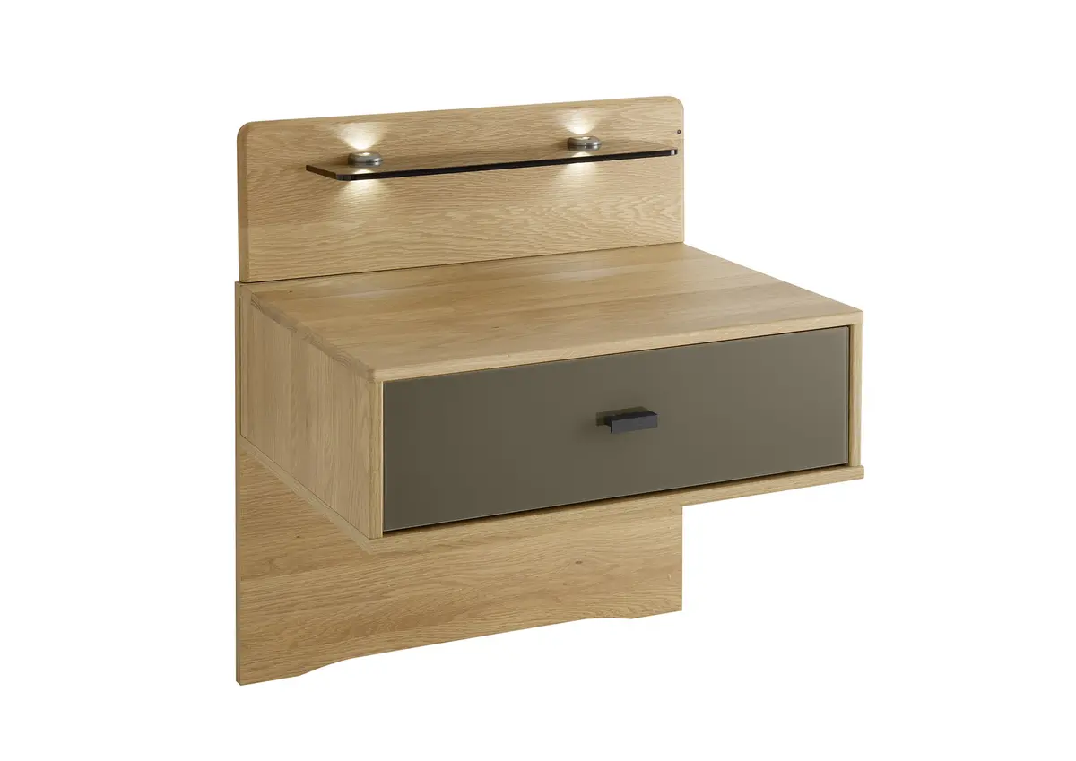 Nachttisch Lenoso - Eiche Nachbildung, Glas Graubraun