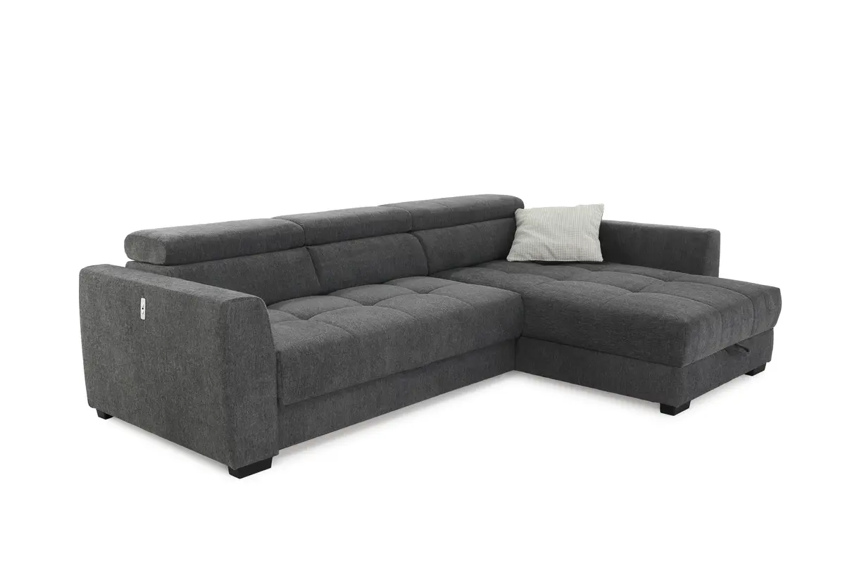 Ecksofa - 2-Sitzer, Ecke rechts, Stoff, Dunkelgrau