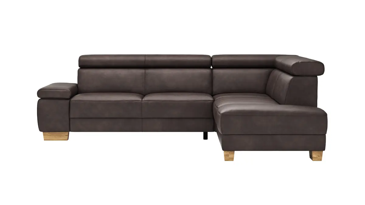 Ecksofa Philadelphia - 2,5-Sitzer mit Ecke rechts inkl. Kopfteil verstellbar, Leder, Dunkelbraun