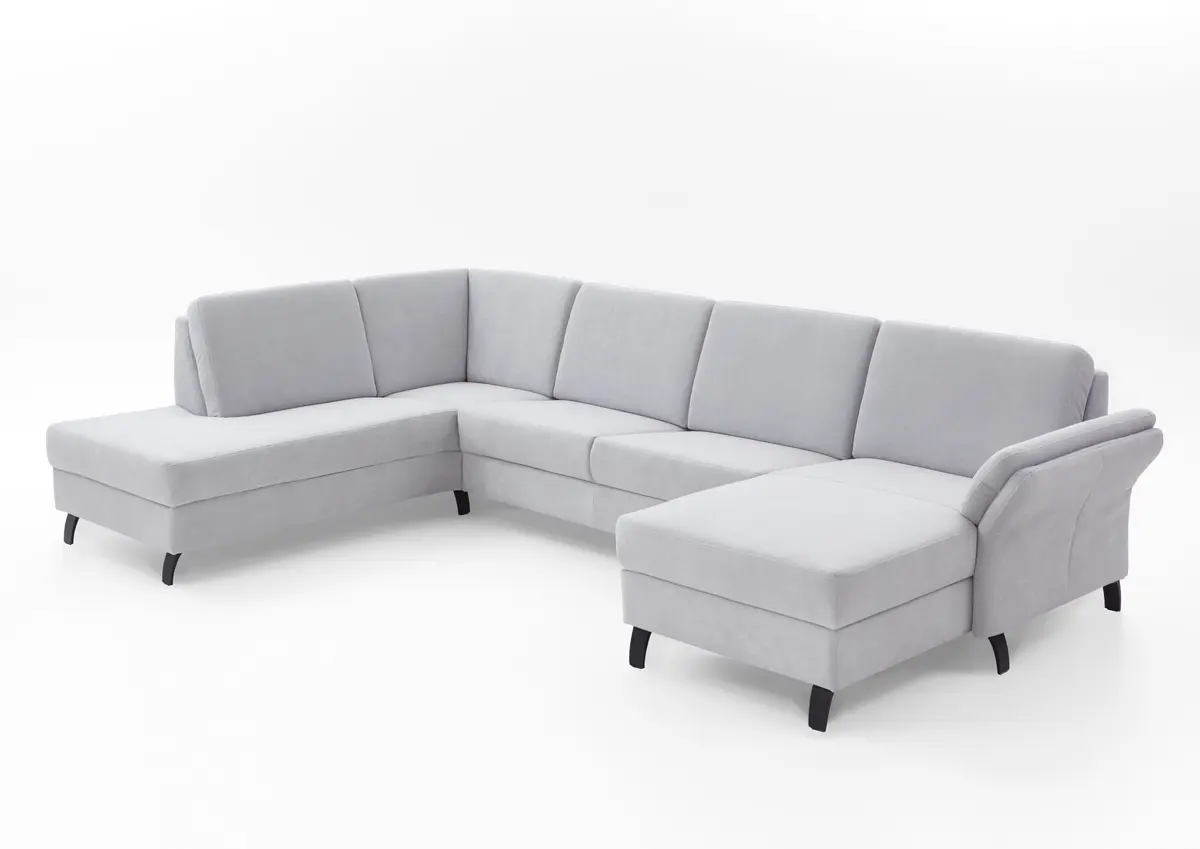  Wohnlandschaft - Ecke links mit 2-Sitzer und Longchair rechts,  Armteil verstellbar, Stoff, Silbergrau