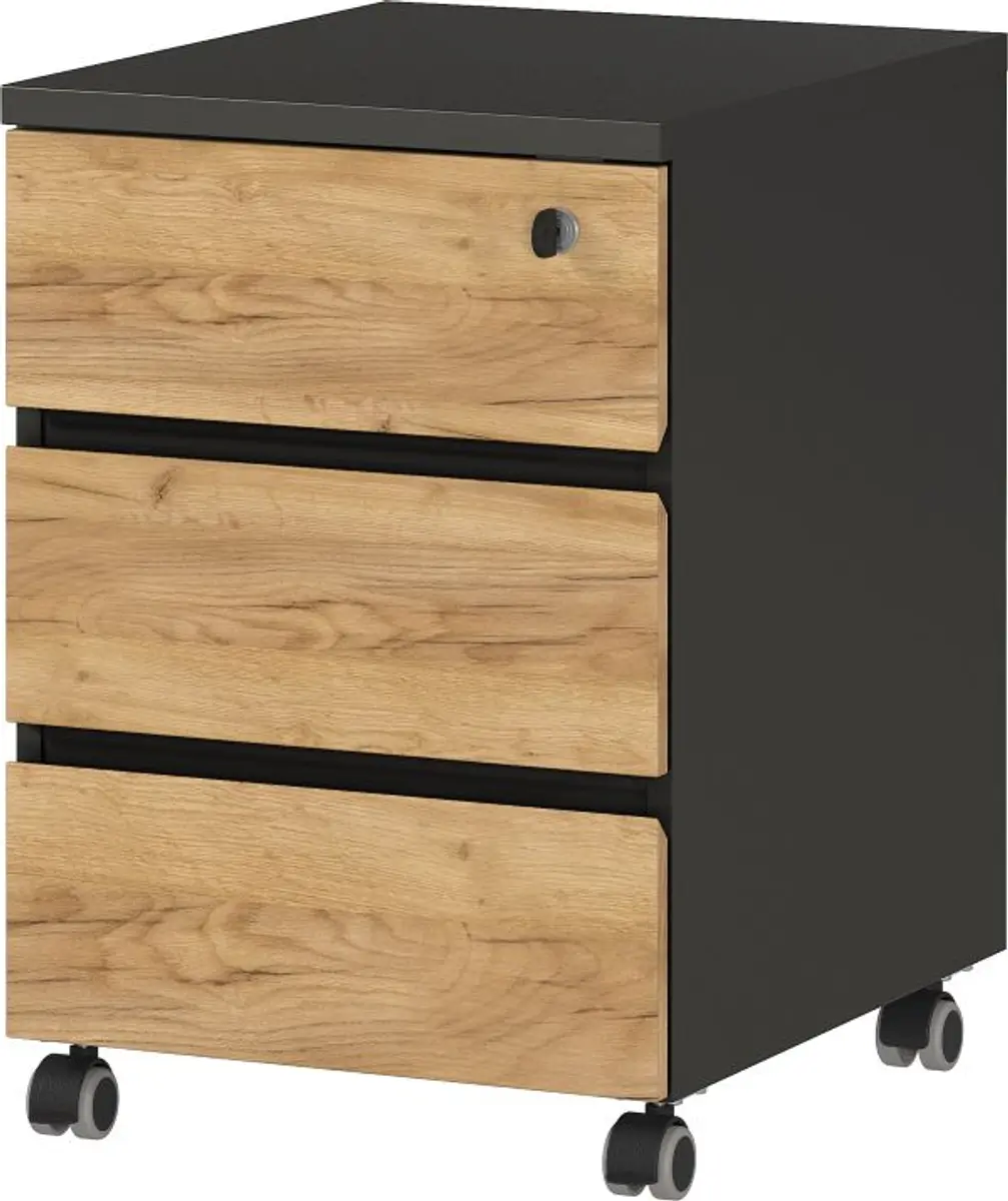 Rollcontainer GRIFFIN - B/H/T ca. 41x60x50 cm, Graphit, Eiche Dekor