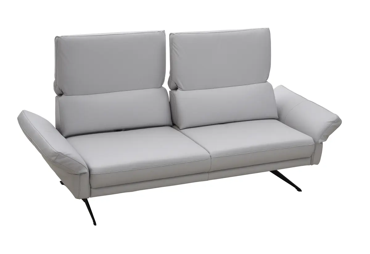 Sofa Estrela - 2,5-Sitzer inkl. Rücken-/Armlehne/Sitztiefe verstellbar, Leder, Hellgrau