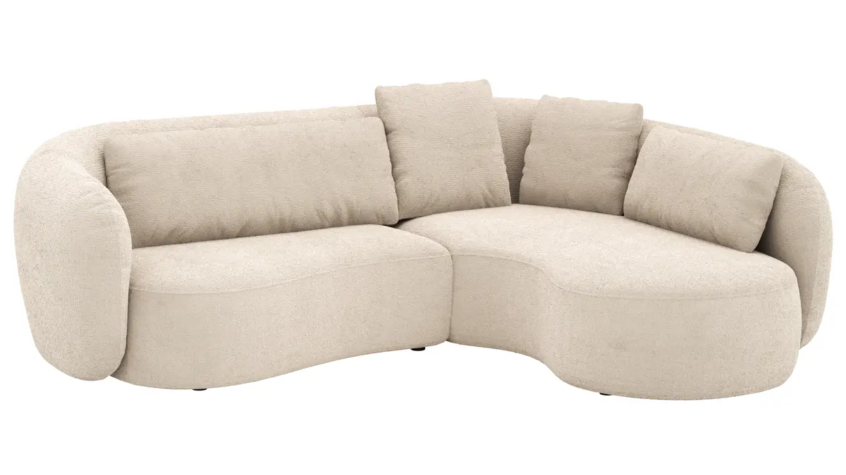 Ecksofa Karasu - 3-Sitzer mit Ottomane rechts, Stoff, Natur
