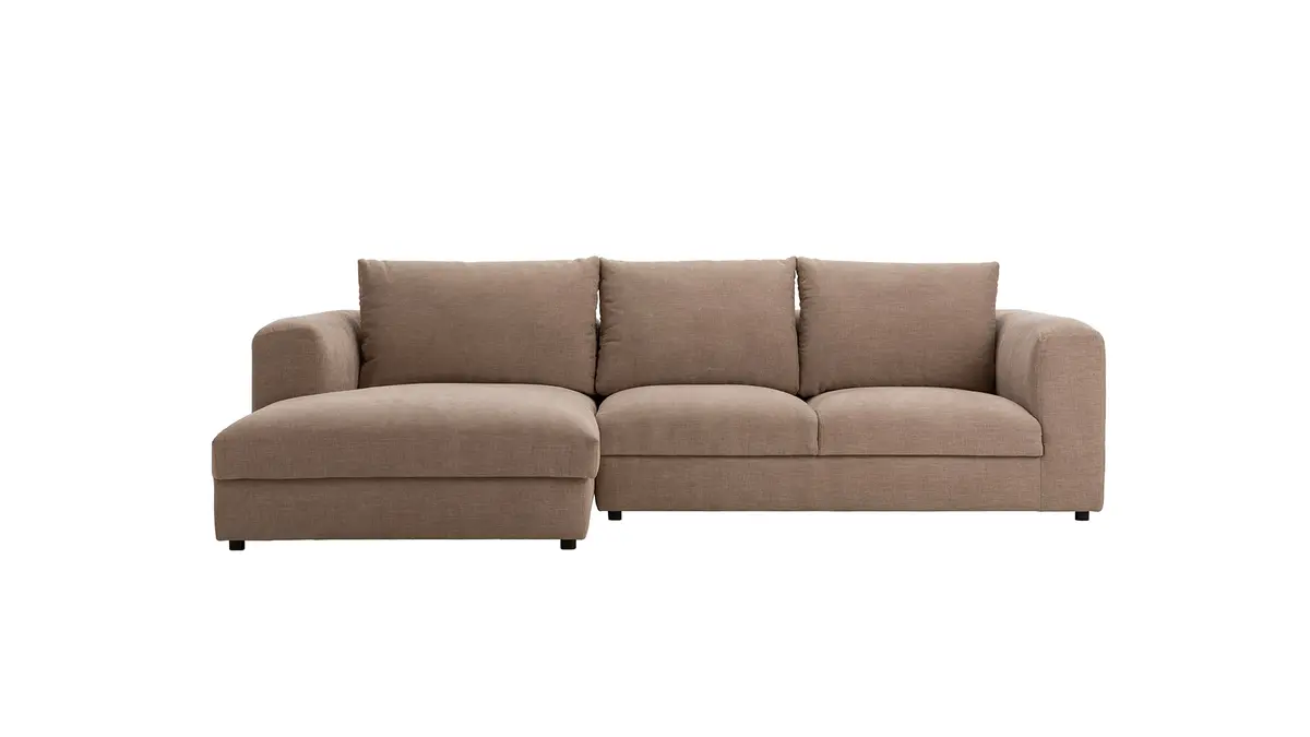 Ecksofa Stormy - Longchair links mit 2,5-Sitzer, Stoff, Graubeige