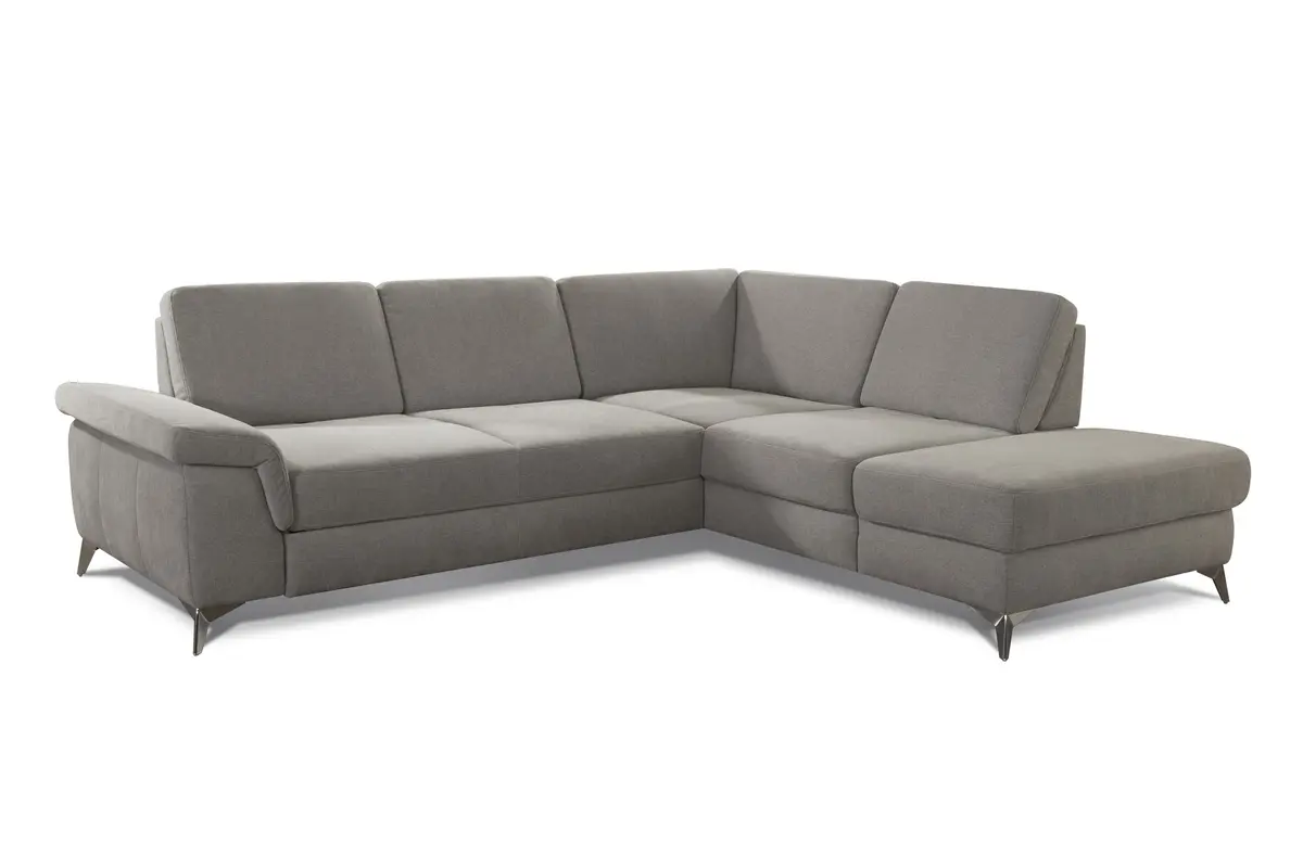 Ecksofa - 2,5-Sitzer mit Ecke rechts, Sitztiefe verstellbar (manuell), Chenilleflachgeweber, Hellgrau
