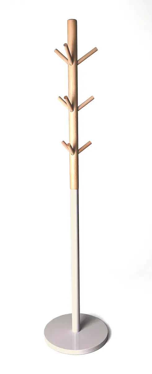 Garderobenständer - Ø/H ca. 37x171 cm, Buche massiv naturbelassen, Kaschmir
