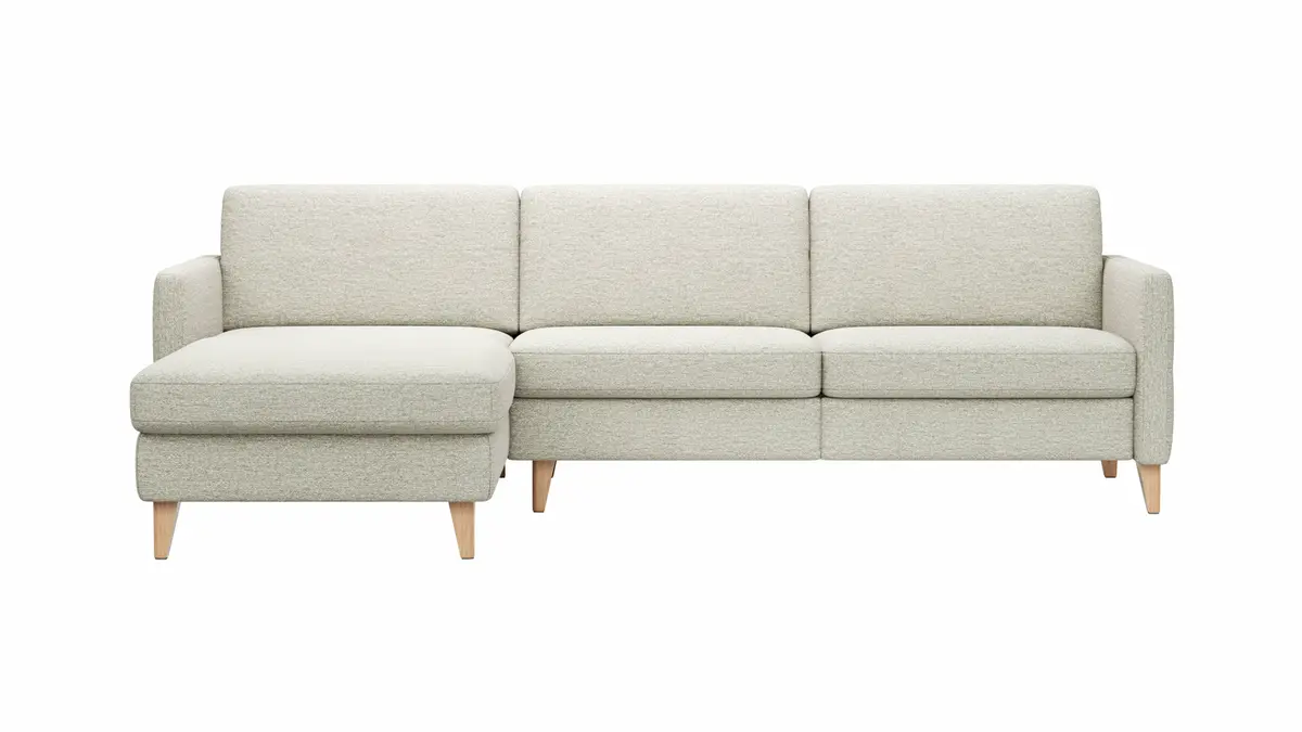 Ecksofa Arima - Longchair links mit 2,5-Sitzer, Stoff, Creme