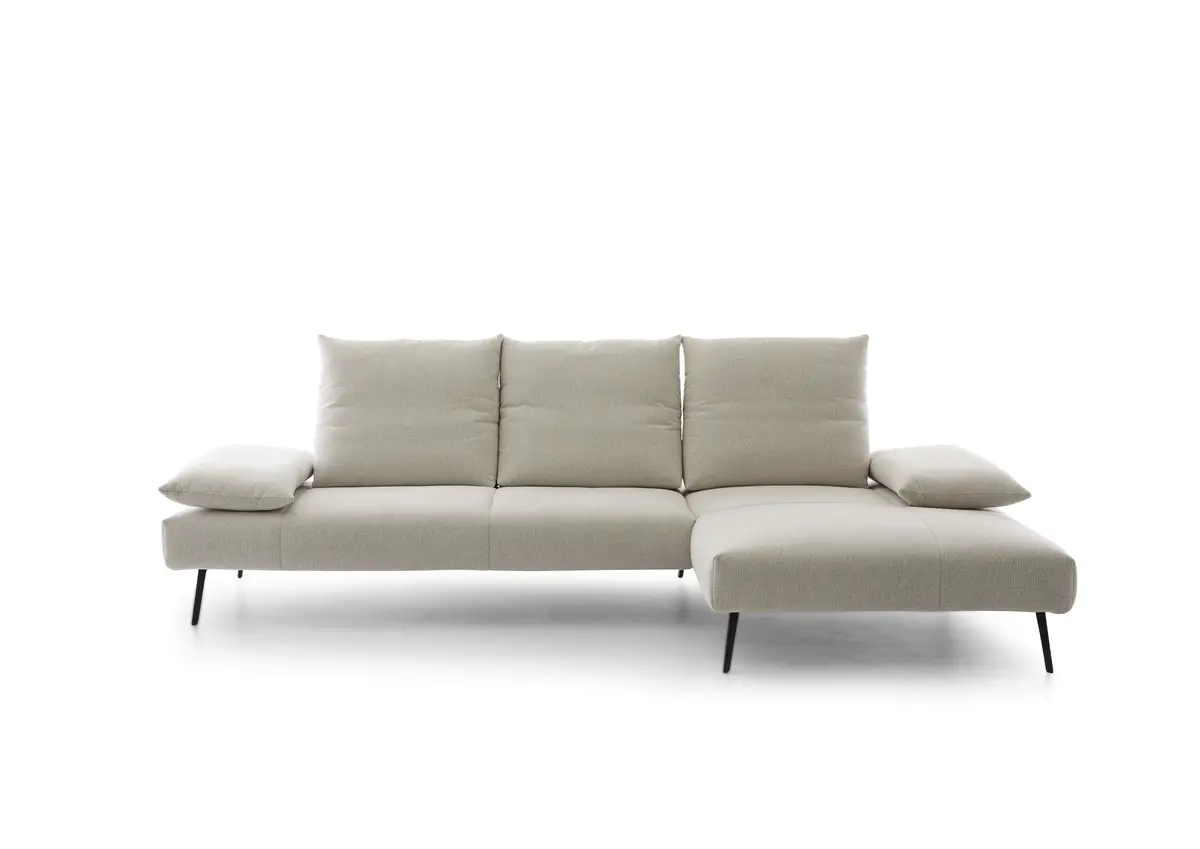 Ecksofa - 2-Sitzer mit Longchair rechts, Sitztiefe verstellbar, Stoff, Natur