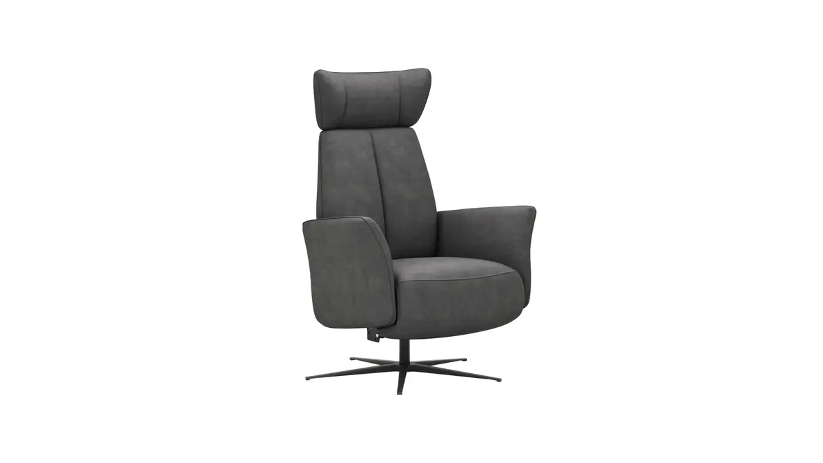 Drehsessel Aberdeen - Größe L, inkl. Relaxfunktion (motorisch), Kopfteil verstellbar, Stoff, Schwarz