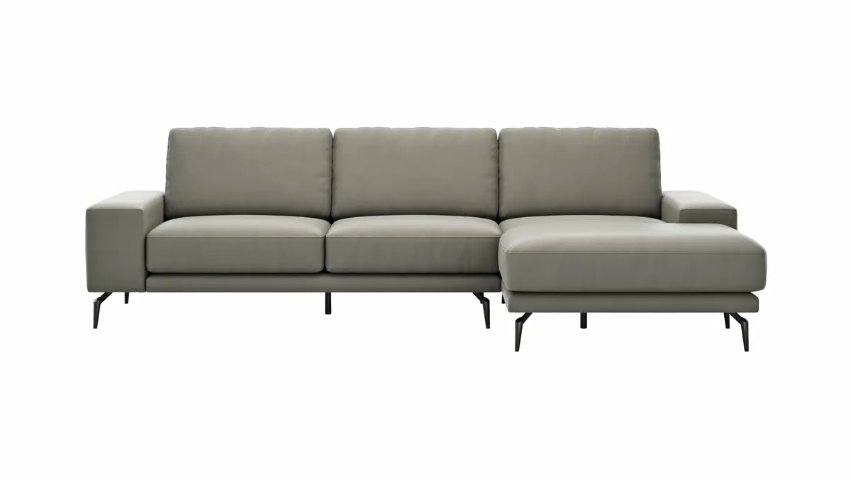 Ecksofa Redington - 2,5-Sitzer mit Longchair rechts, Leder, Grau 