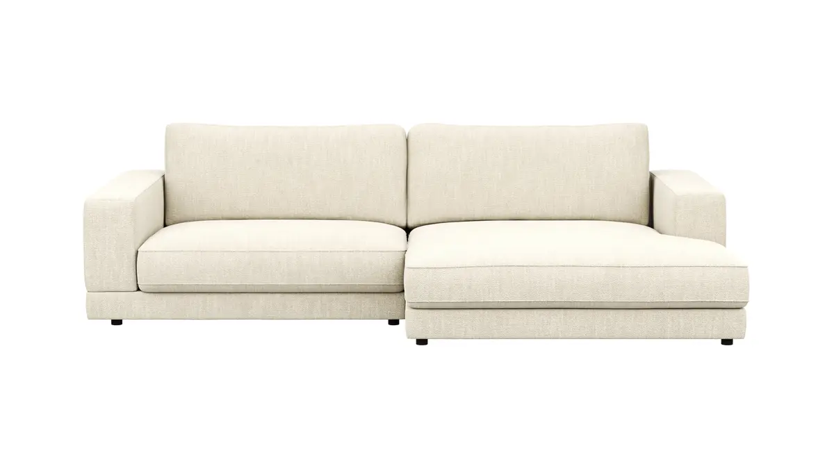 Ecksofa Juni - 1,5-Sitzer mit Longchair rechts, Stoff, Natur