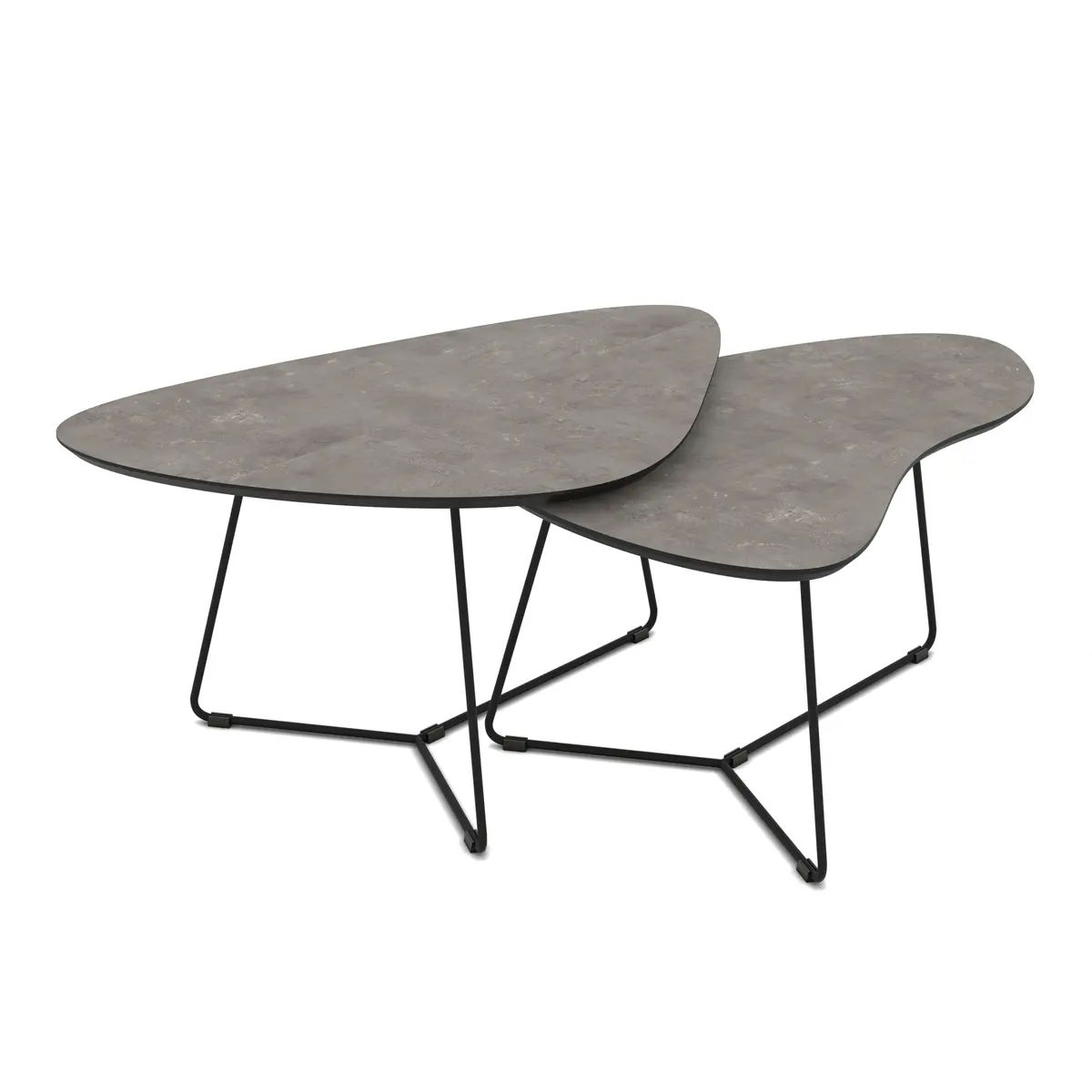 Couchtisch - 2er Set, Betonoptik dunkel, Schweizer Kante, Schwarz