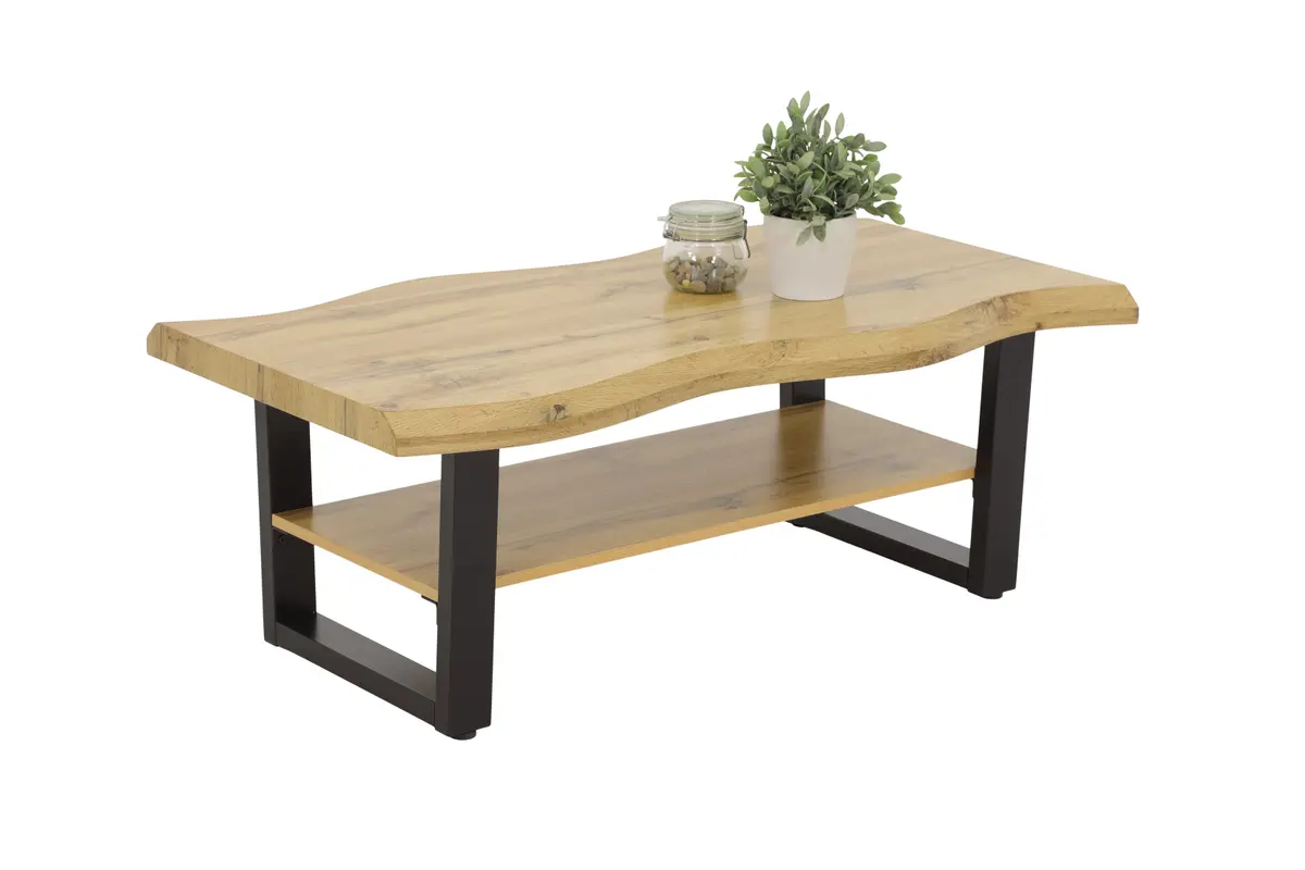 Couchtisch - LB ca. 110x60 cm, Wildeiche Nachbildung, Schwarz, Baumkante